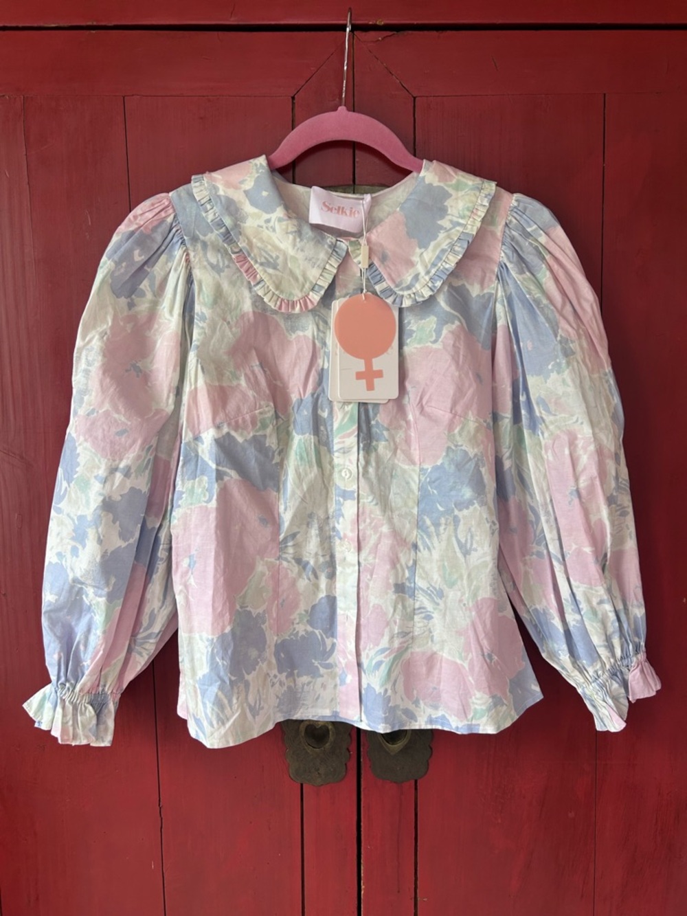 NWT Selkie The Meadow Blouse Watercolor Shirt Button-down Pastel Cottagecore XS